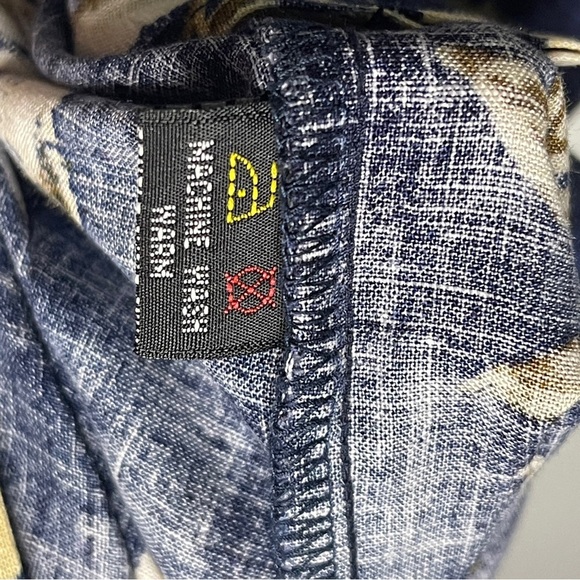 Greg Norman Navy Blue Linen Blend Button Up Size Large Tropical Short Sleeve - Picture 3 of 6